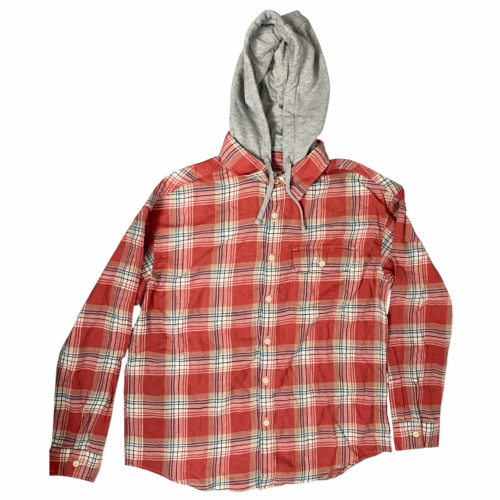 American Eagle Plaid Flannel Shirt Removeable Hood Cabincore Red - Size L